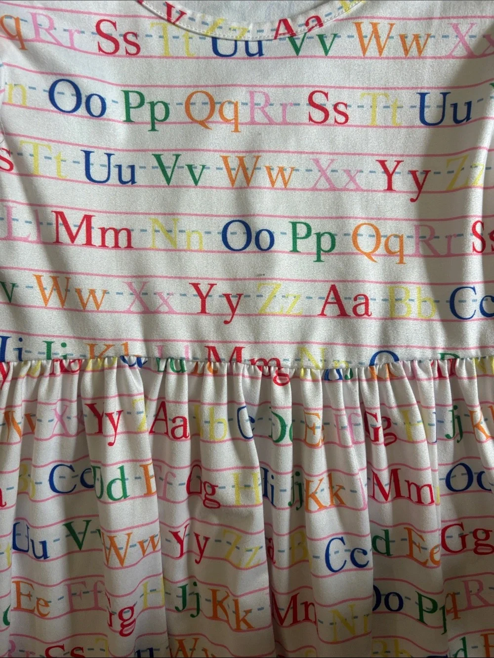 Girls' Alphabet Print Flutter Sleeve Dress - White with Rainbow Letters